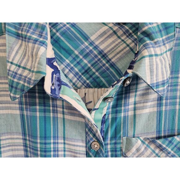 SOFT SURROUNDINGS Size S Aramie Shirt Plaid Front Peacock Back Button Up Blue 38 - Picture 5 of 10